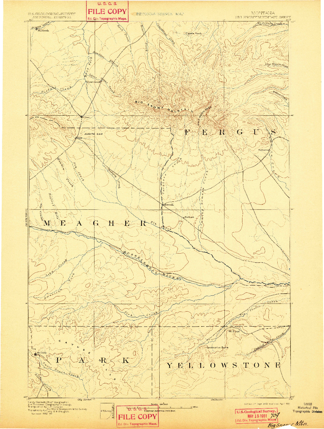 USGS 1:250000-SCALE QUADRANGLE FOR BIG SNOWY MOUNTAIN, MT 1893