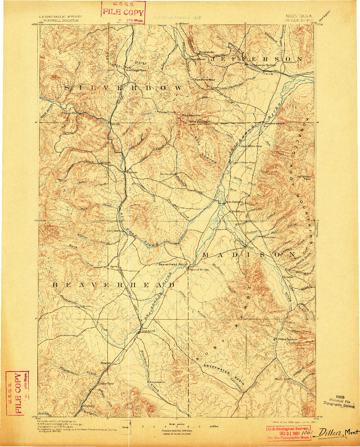 USGS 1:250000-SCALE QUADRANGLE FOR DILLON, MT 1893