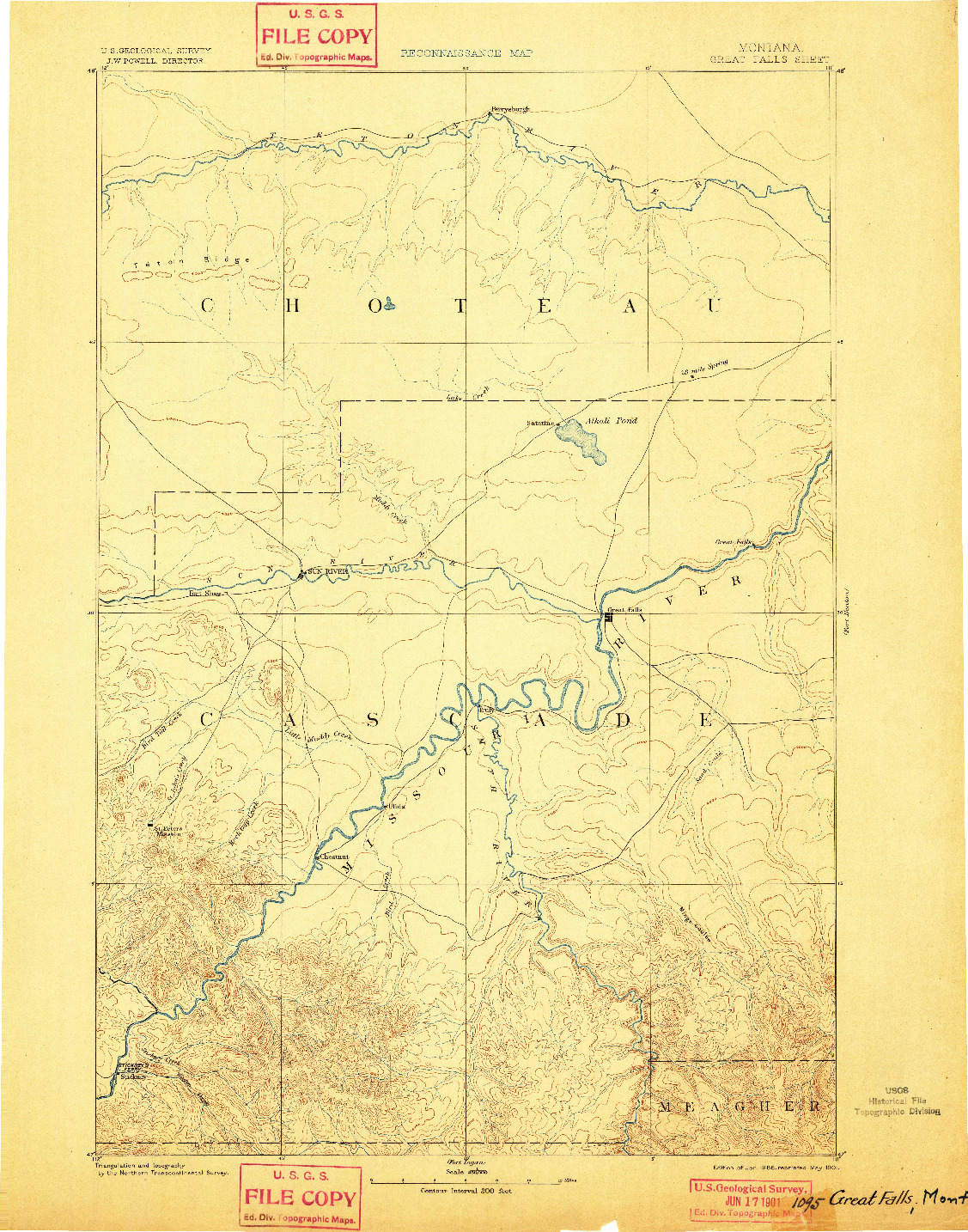 USGS 1:250000-SCALE QUADRANGLE FOR GREAT FALLS, MT 1886