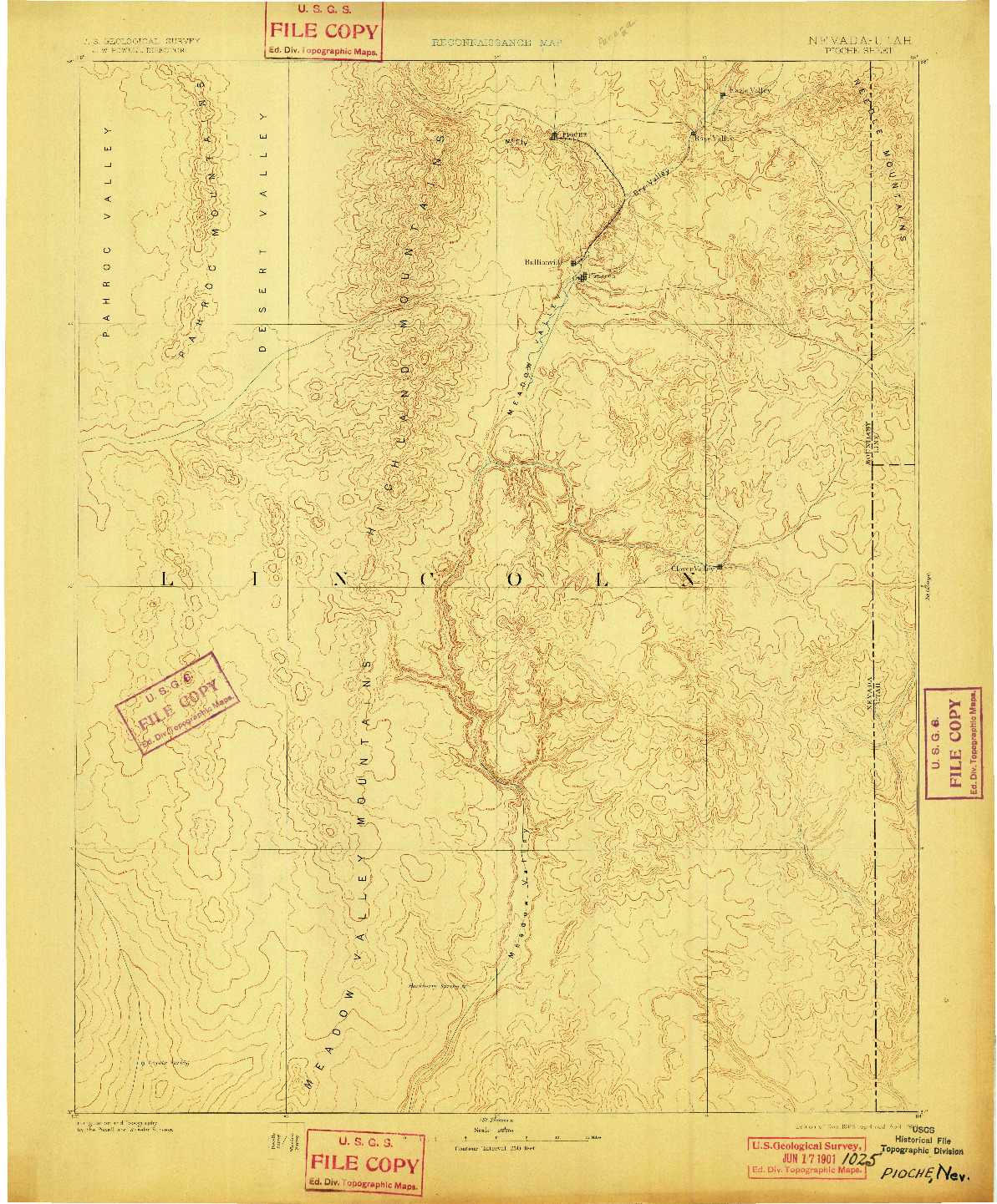 USGS 1:250000-SCALE QUADRANGLE FOR PIOCHE, NV 1885