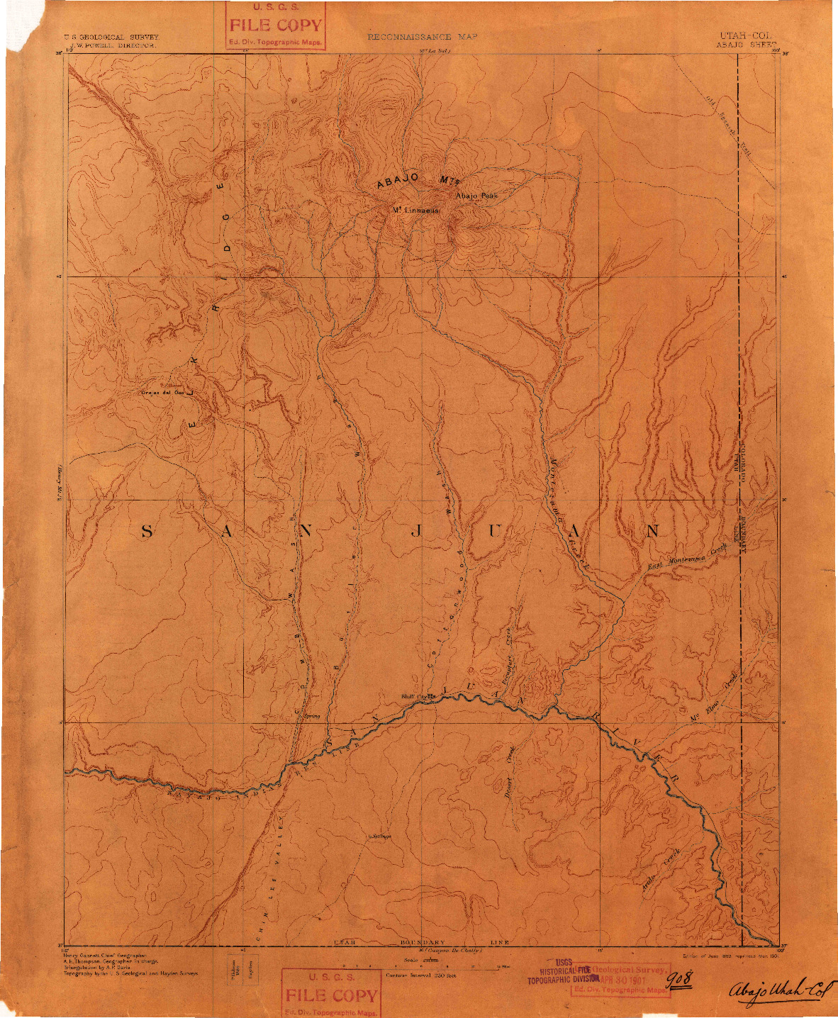 USGS 1:250000-SCALE QUADRANGLE FOR ABAJO, UT 1893