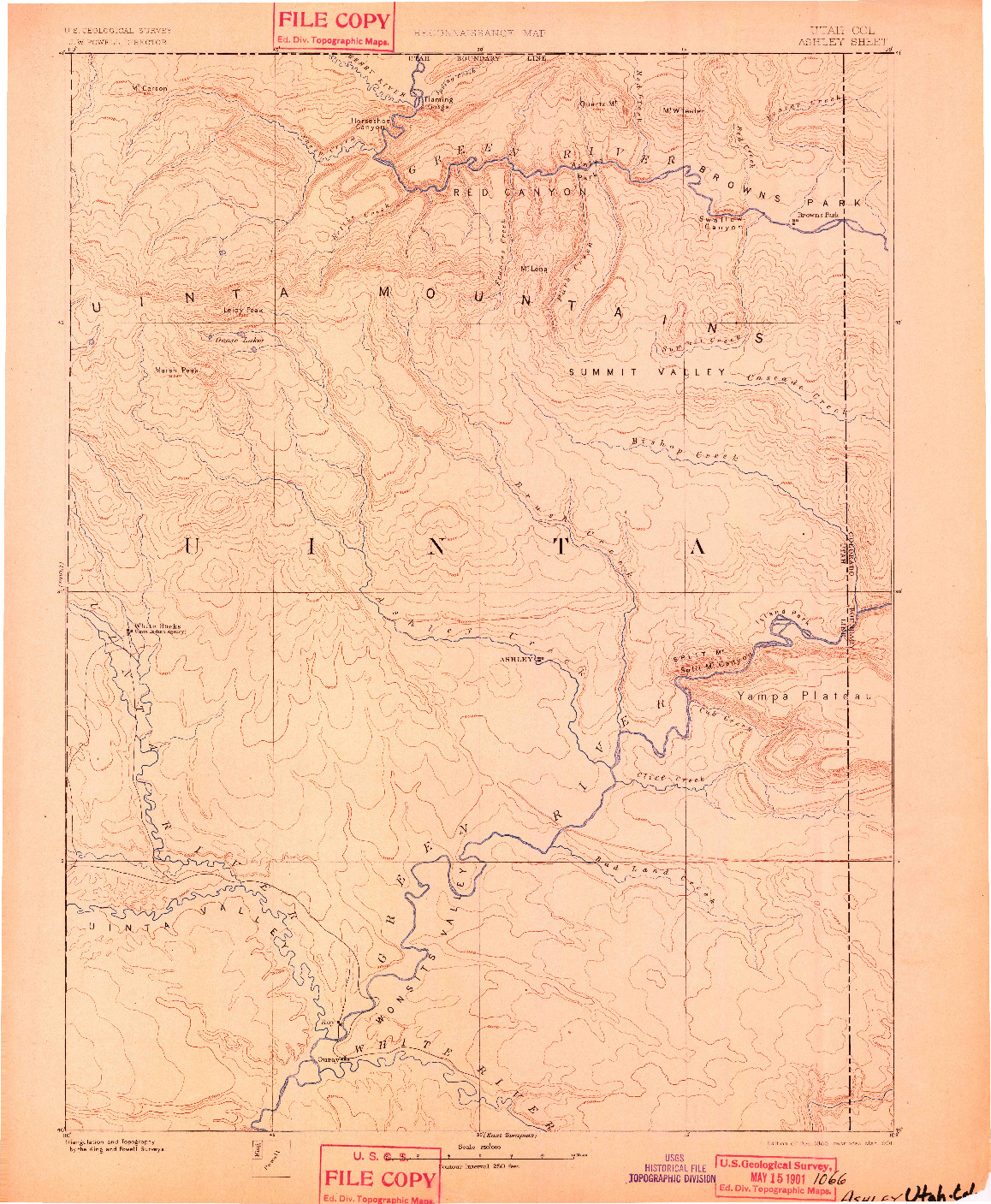 USGS 1:250000-SCALE QUADRANGLE FOR ASHLEY, UT 1885