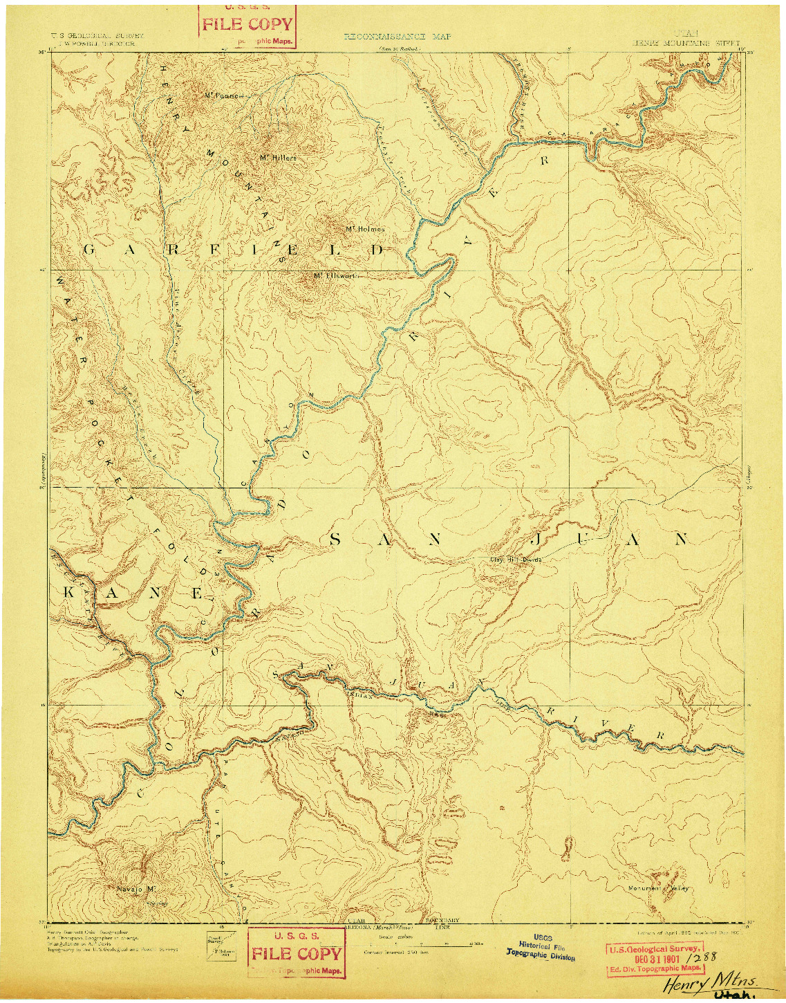 USGS 1:250000-SCALE QUADRANGLE FOR HENRY MOUNTAINS, UT 1892