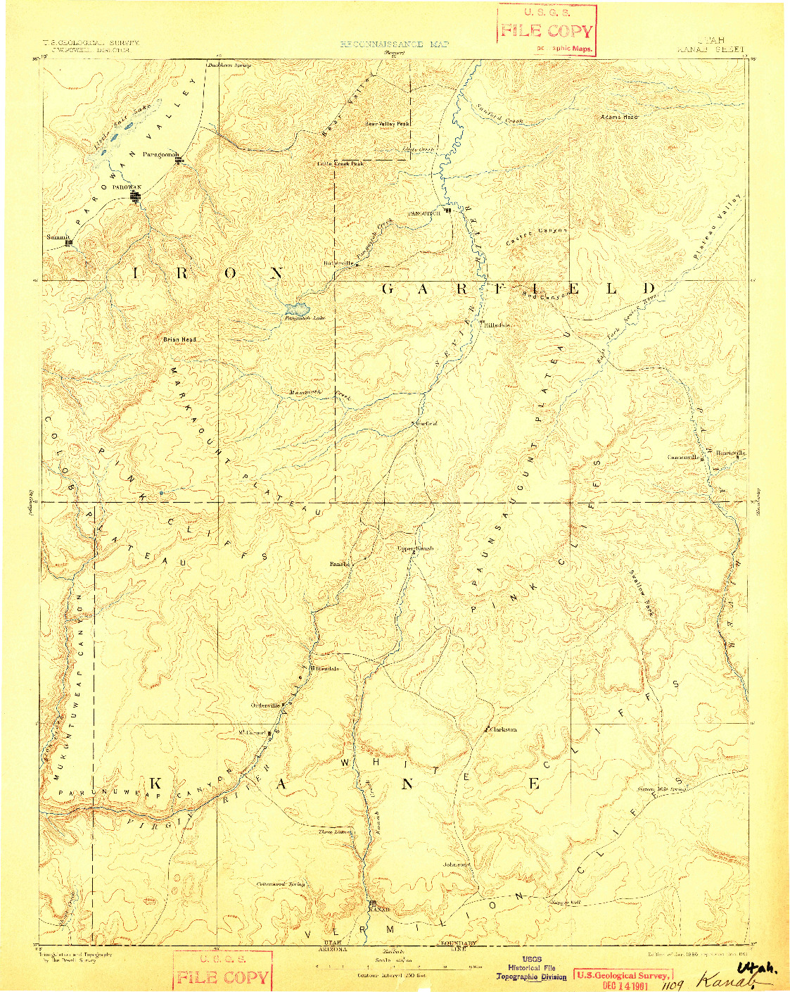 USGS 1:250000-SCALE QUADRANGLE FOR KANAB, UT 1886