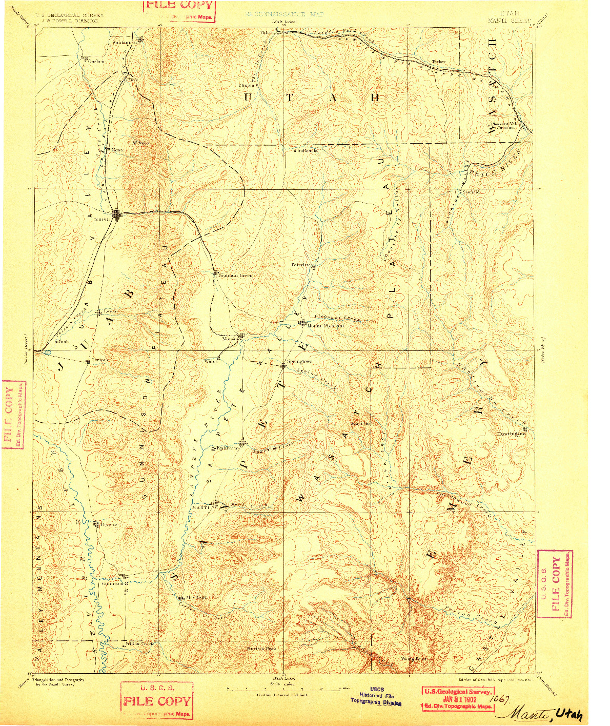 USGS 1:250000-SCALE QUADRANGLE FOR MANTI, UT 1885