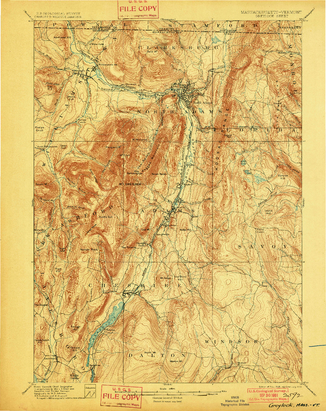 USGS 1:62500-SCALE QUADRANGLE FOR GREYLOCK, MA 1898