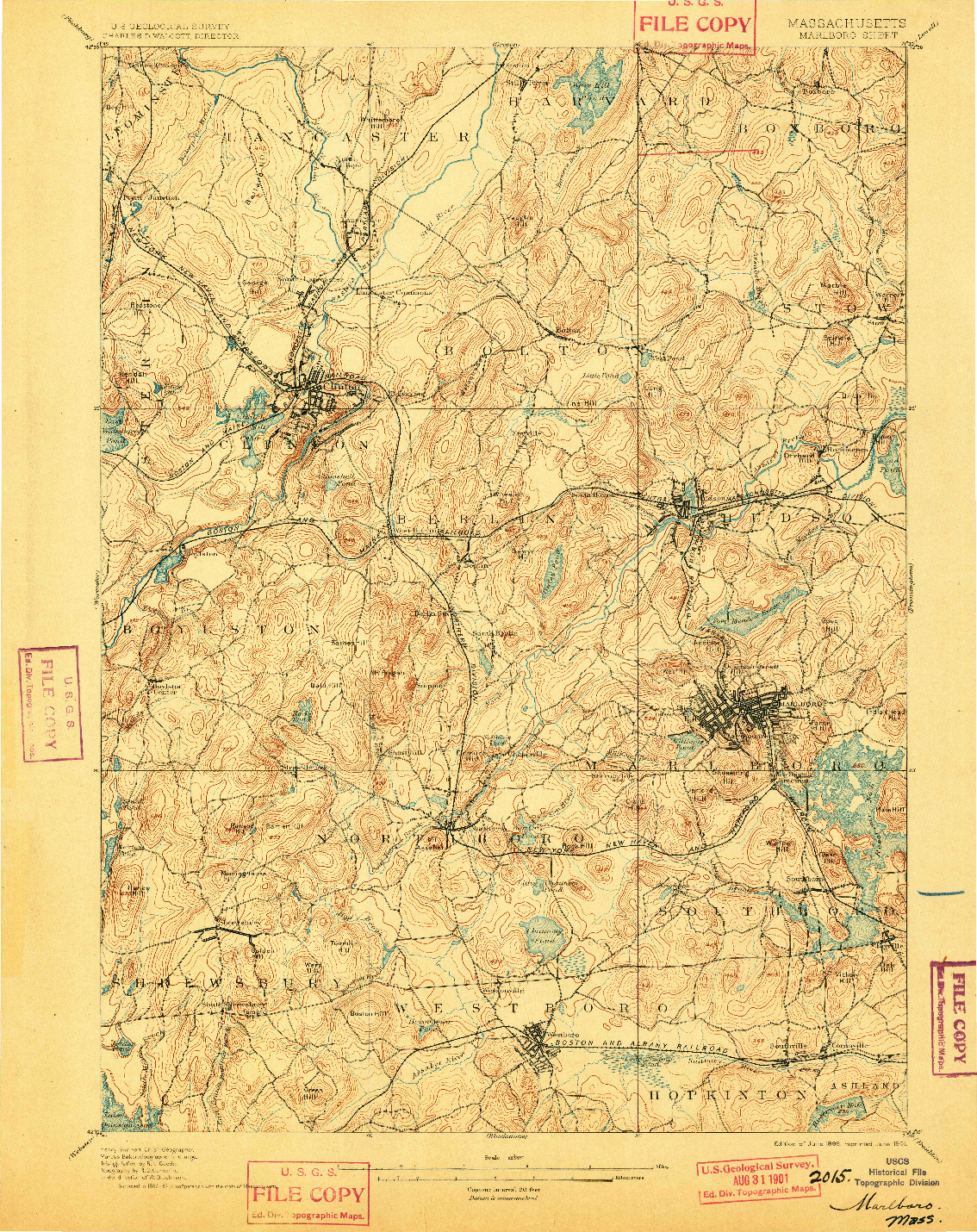 USGS 1:62500-SCALE QUADRANGLE FOR MARLBORO, MA 1898