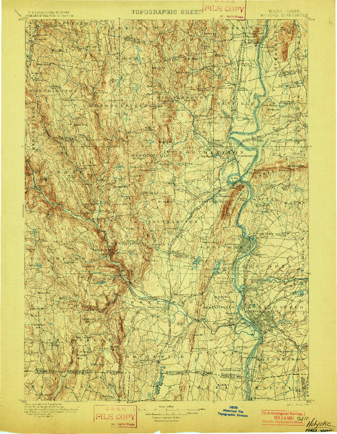 USGS 1:125000-SCALE QUADRANGLE FOR HOLYOKE, MA 1901