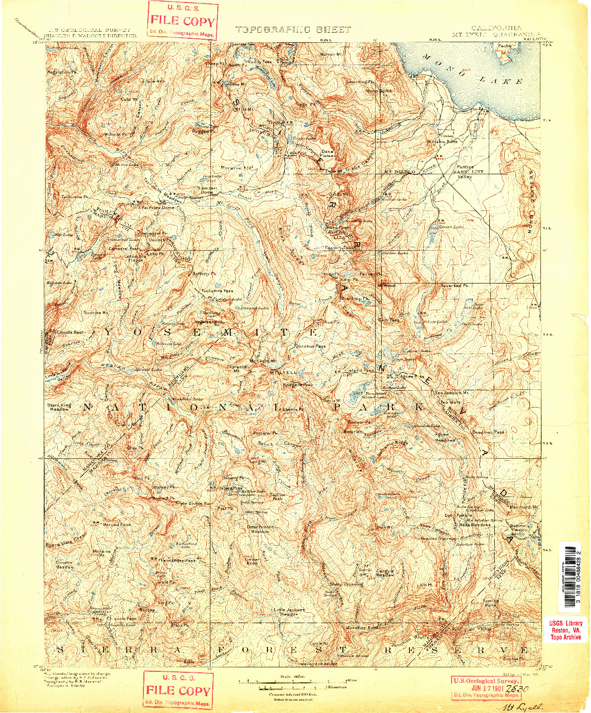 USGS 1:125000-SCALE QUADRANGLE FOR MT. LYELL, CA 1901
