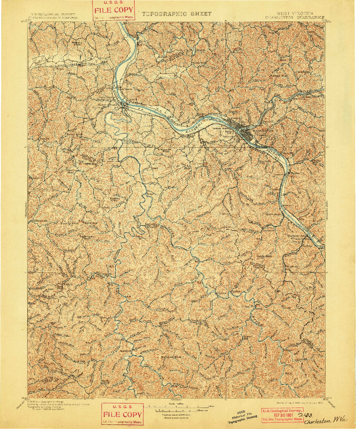 USGS 1:125000-SCALE QUADRANGLE FOR CHARLESTON, WV 1899