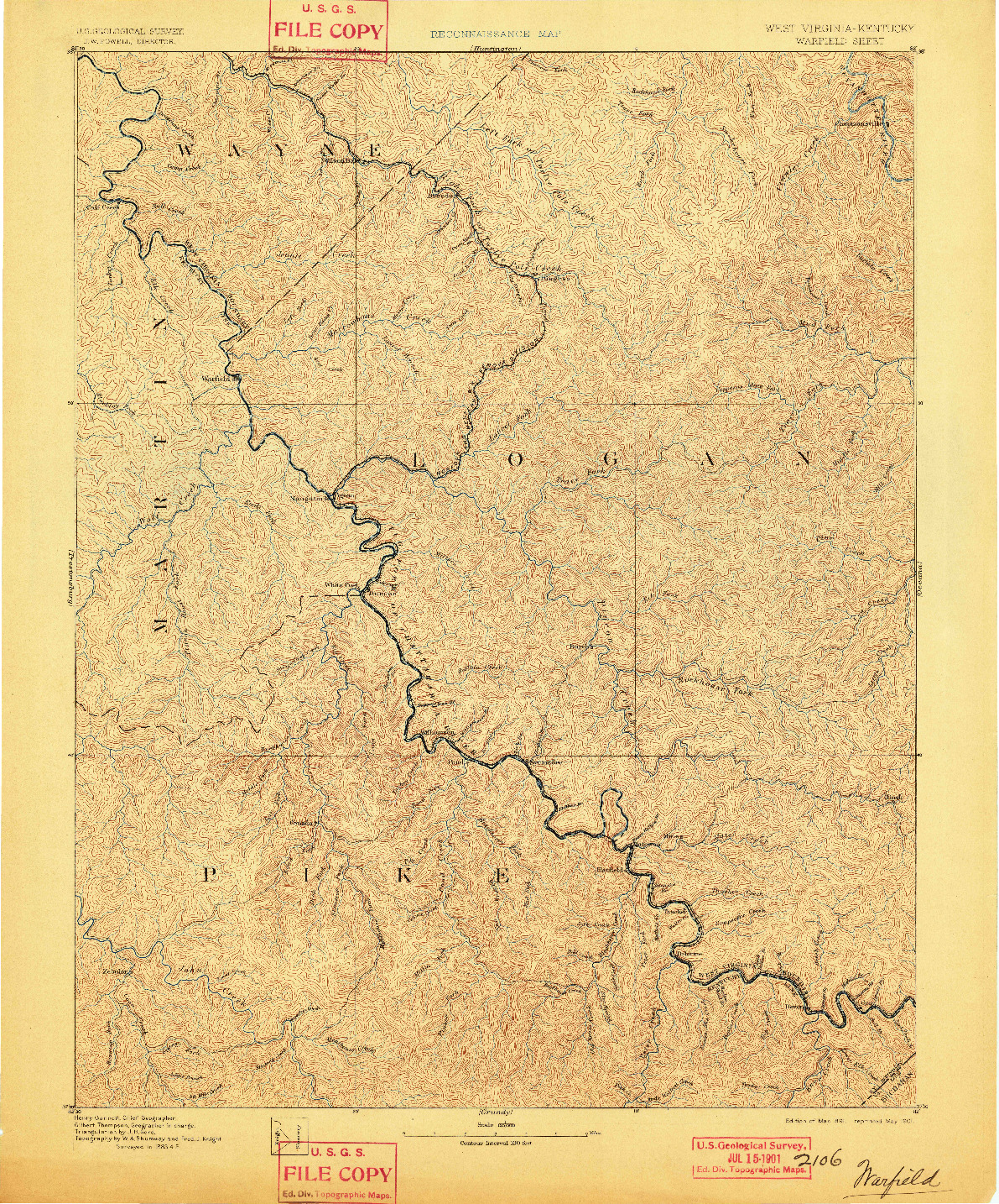 USGS 1:125000-SCALE QUADRANGLE FOR WARFIELD, WV 1891