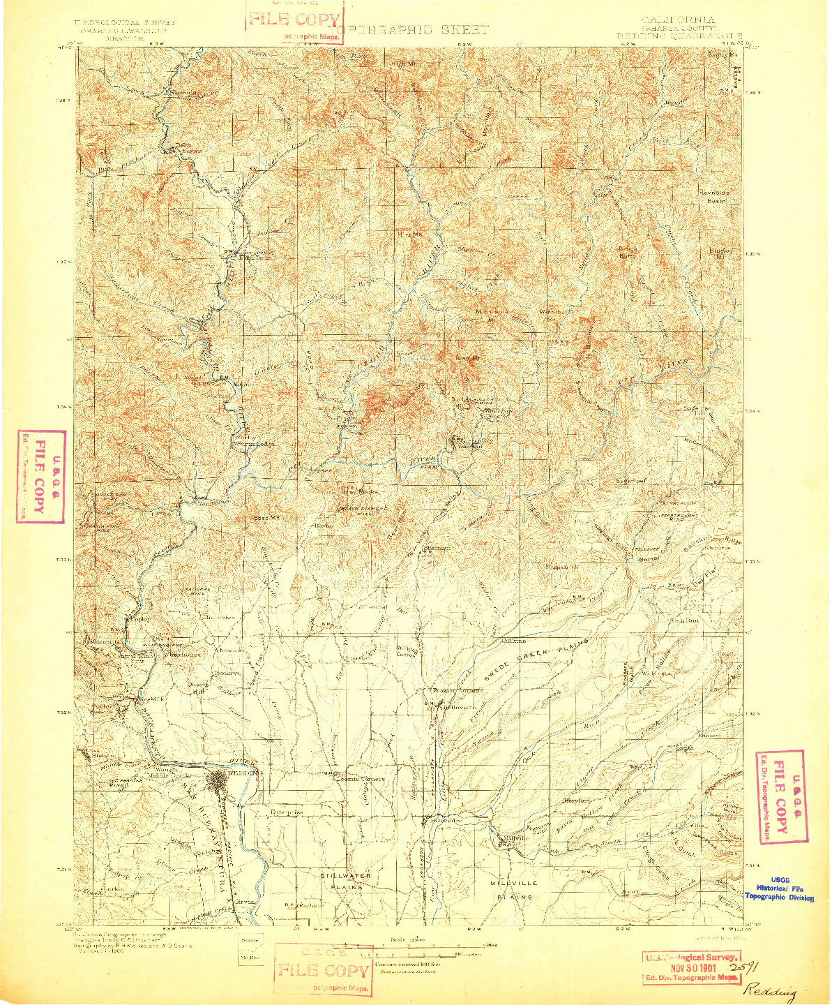 USGS 1:125000-SCALE QUADRANGLE FOR REDDING, CA 1901