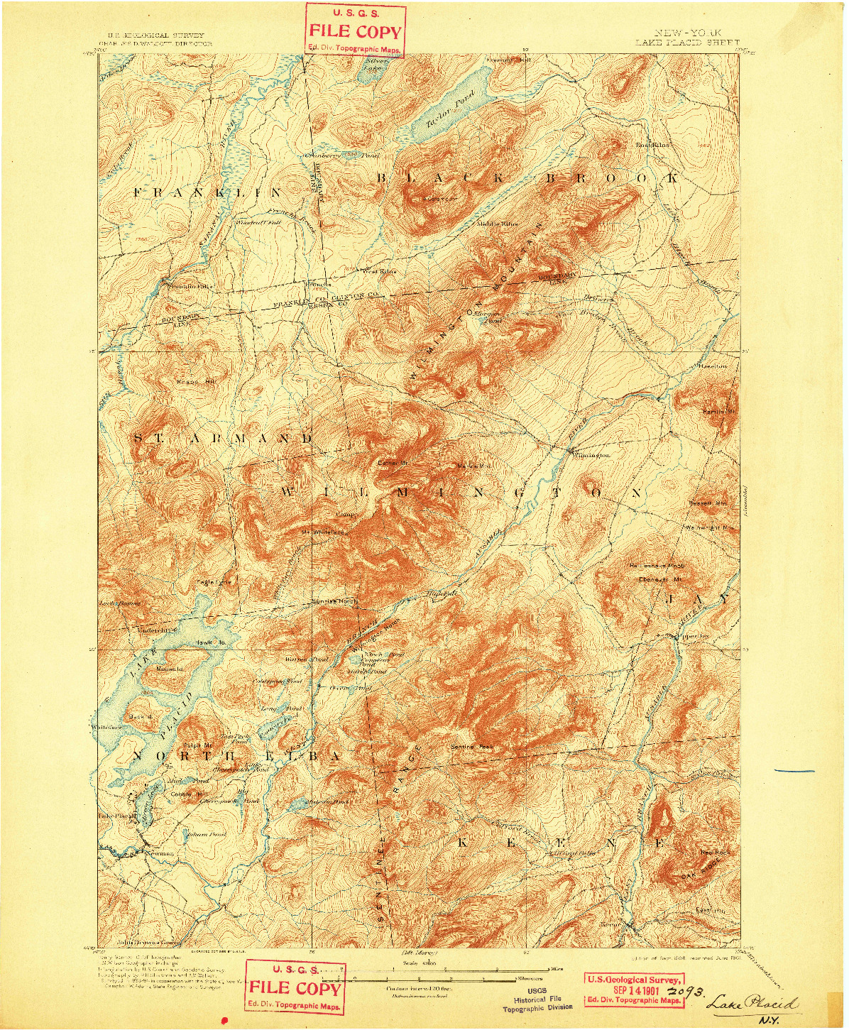 USGS 1:62500-SCALE QUADRANGLE FOR LAKE PLACID, NY 1898