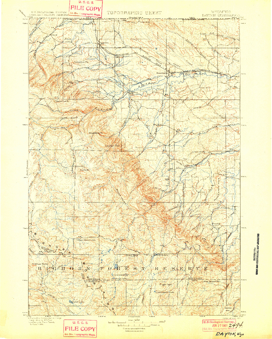 USGS 1:125000-SCALE QUADRANGLE FOR DAYTON, WY 1901