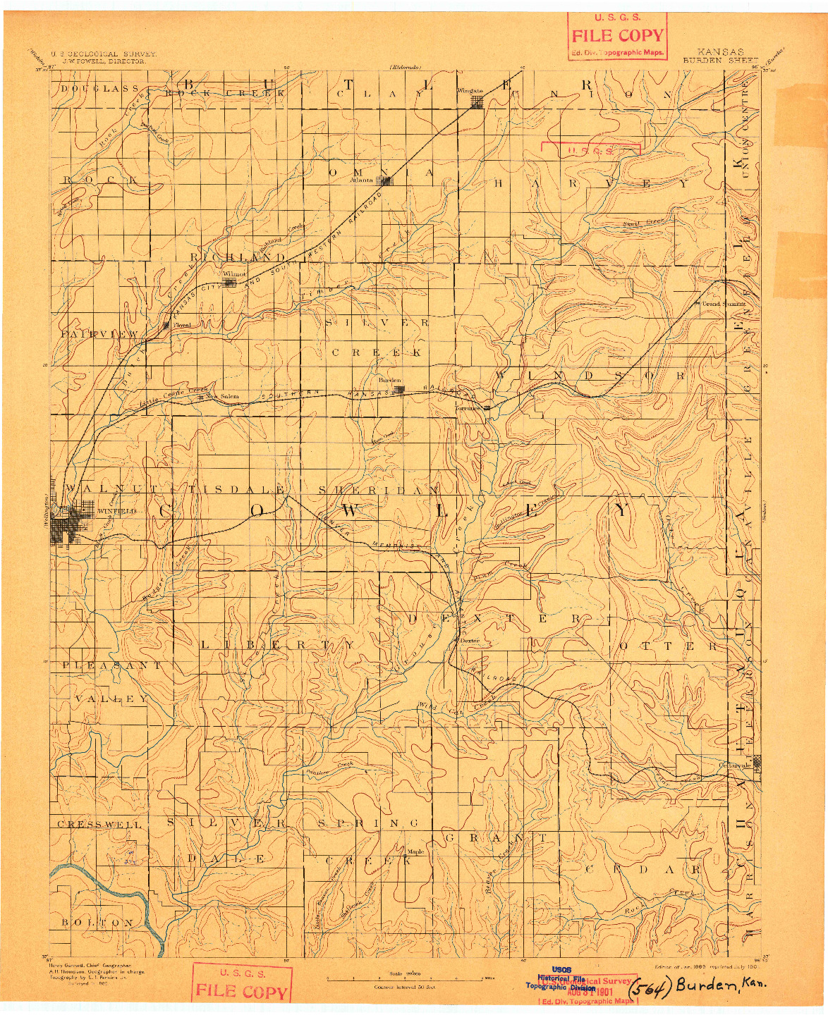 USGS 1:125000-SCALE QUADRANGLE FOR BURDEN, KS 1889