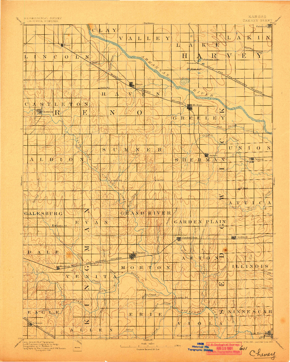 USGS 1:125000-SCALE QUADRANGLE FOR CHENEY, KS 1891