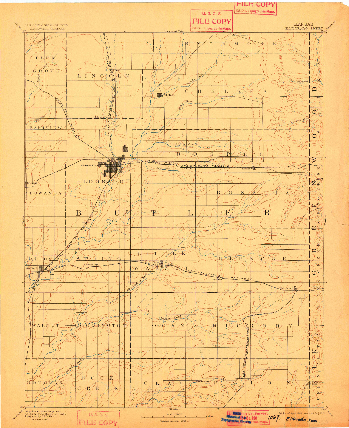 USGS 1:125000-SCALE QUADRANGLE FOR ELDORADO, KS 1888