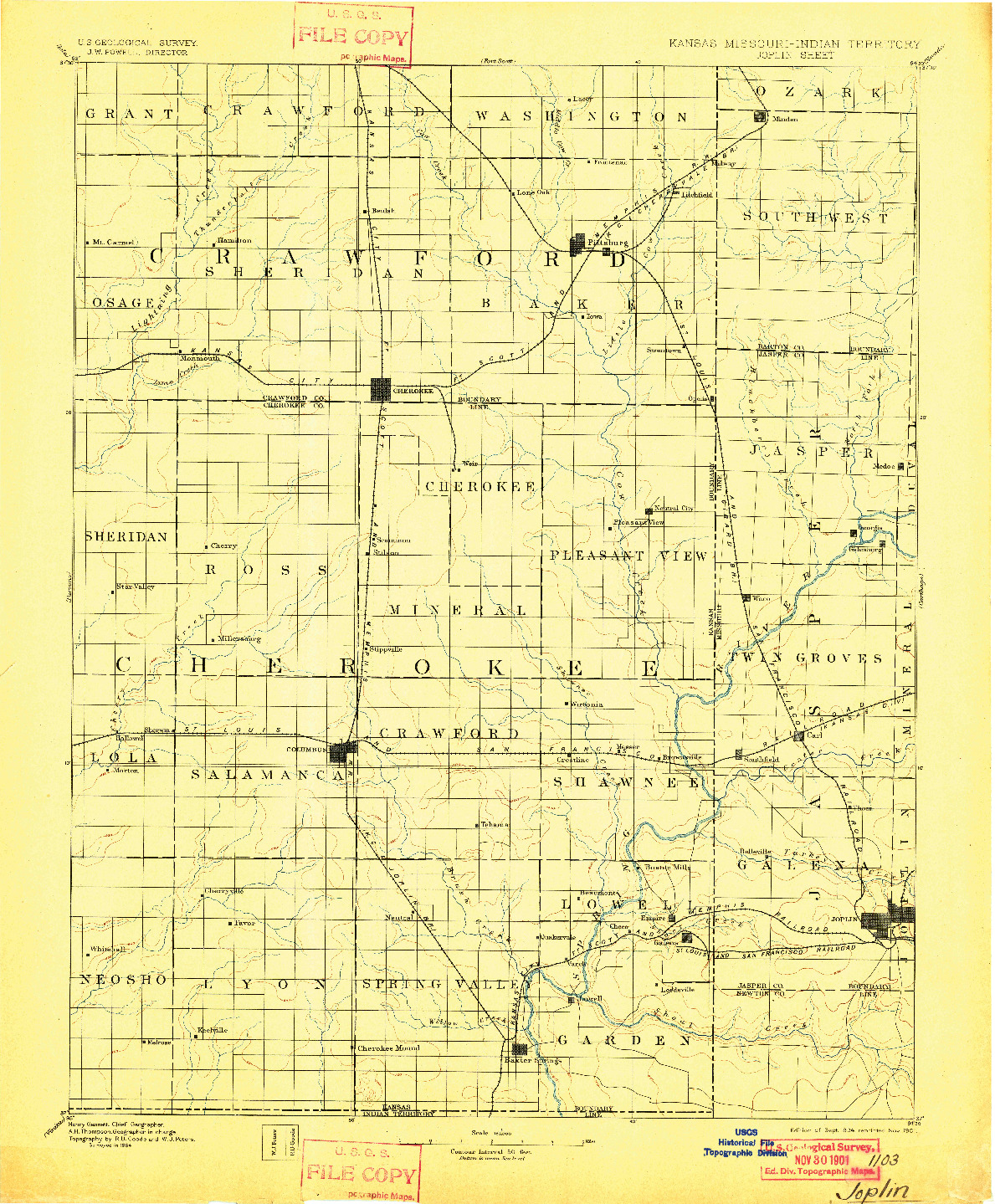 USGS 1:125000-SCALE QUADRANGLE FOR JOPLIN, KS 1894