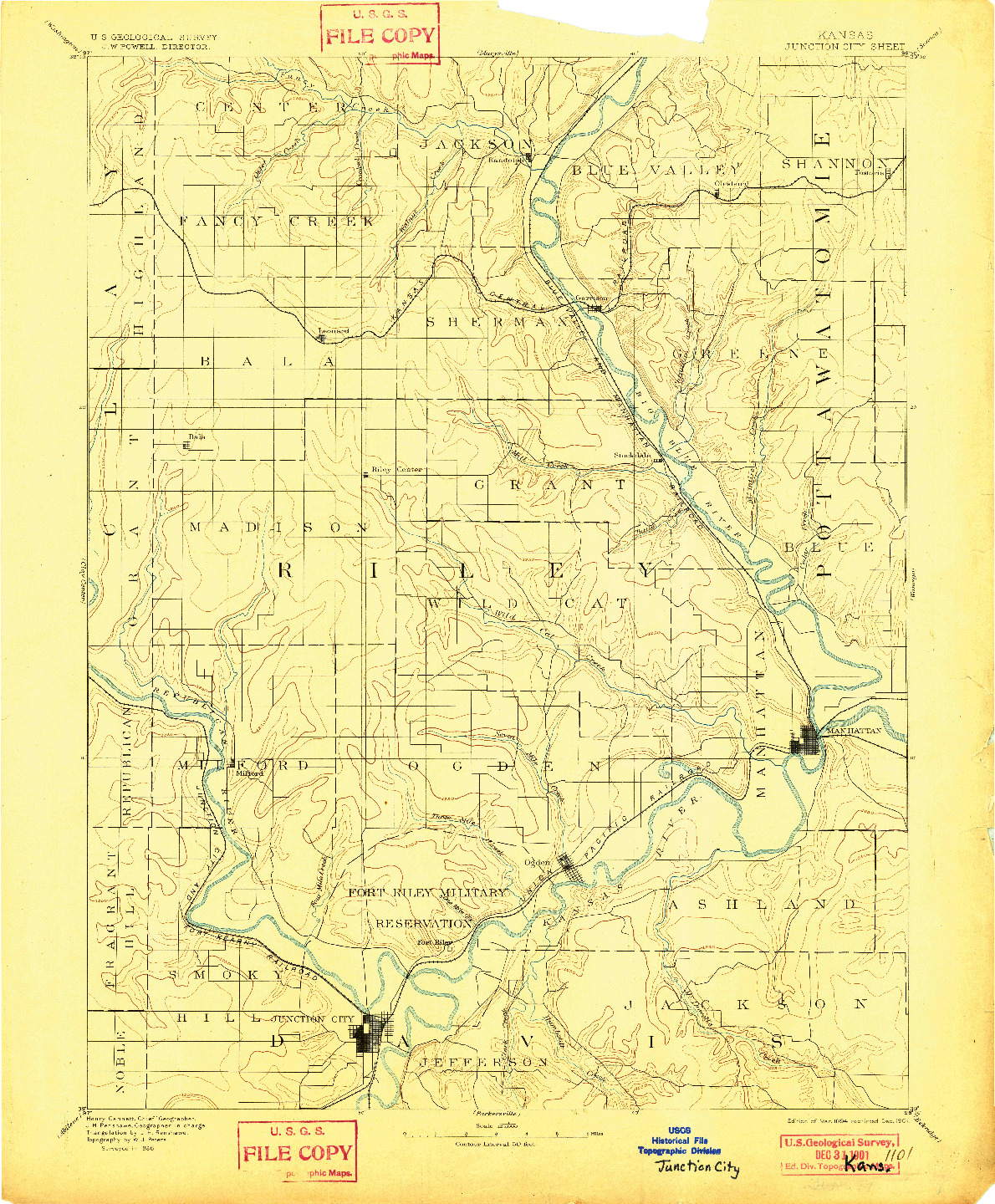 USGS 1:125000-SCALE QUADRANGLE FOR JUNCTION CITY, KS 1894