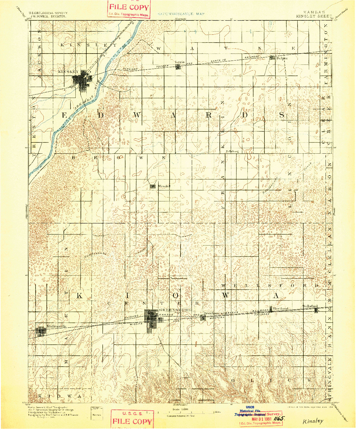 USGS 1:125000-SCALE QUADRANGLE FOR KINSLEY, KS 1894