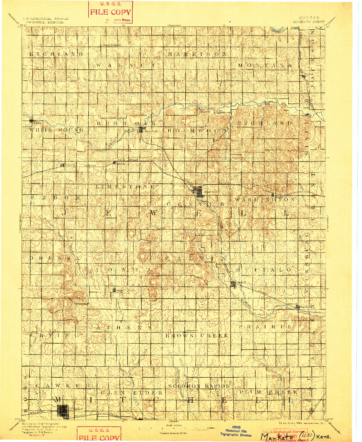 USGS 1:125000-SCALE QUADRANGLE FOR MANKATO, KS 1894