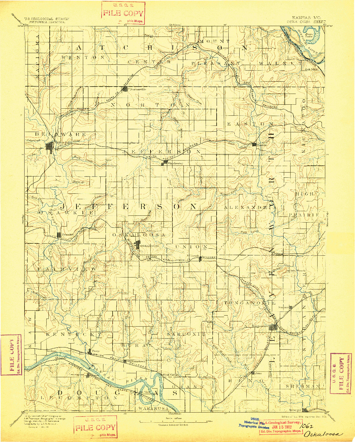 USGS 1:125000-SCALE QUADRANGLE FOR OSKALOOSA, KS 1894