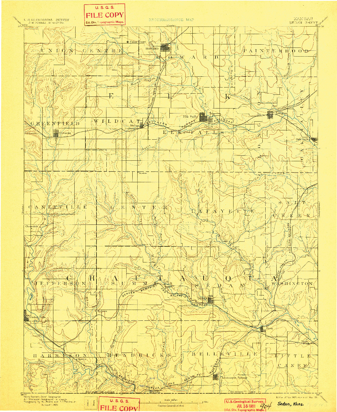 USGS 1:125000-SCALE QUADRANGLE FOR SEDAN, KS 1889
