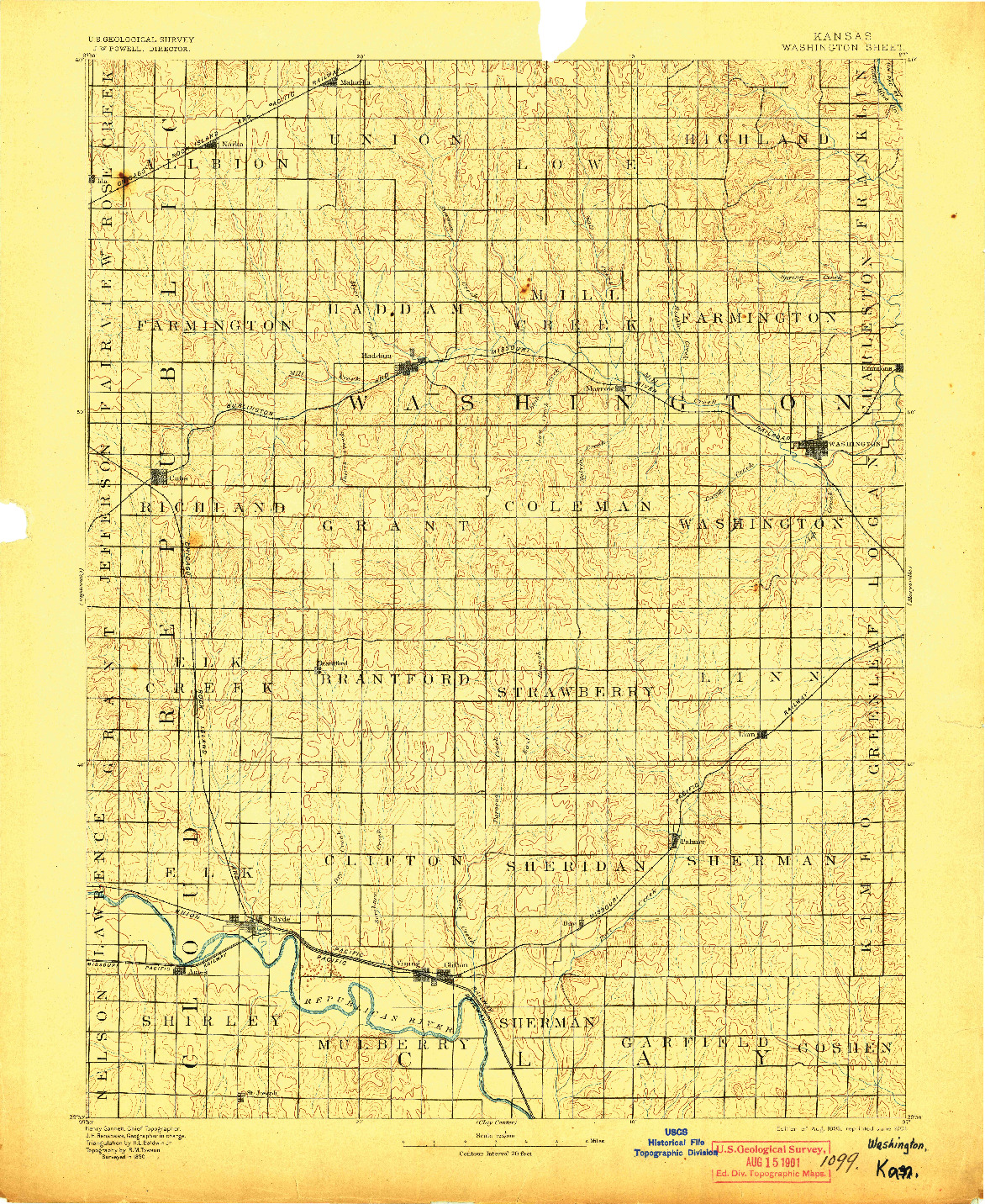 USGS 1:125000-SCALE QUADRANGLE FOR WASHINGTON, KS 1893