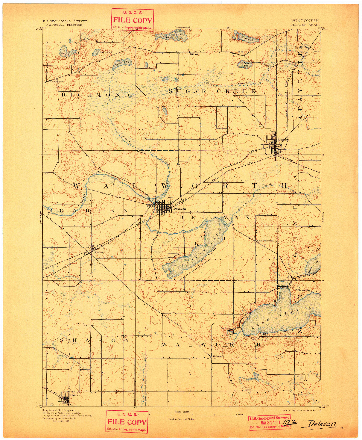USGS 1:62500-SCALE QUADRANGLE FOR DELAVAN, WI 1893