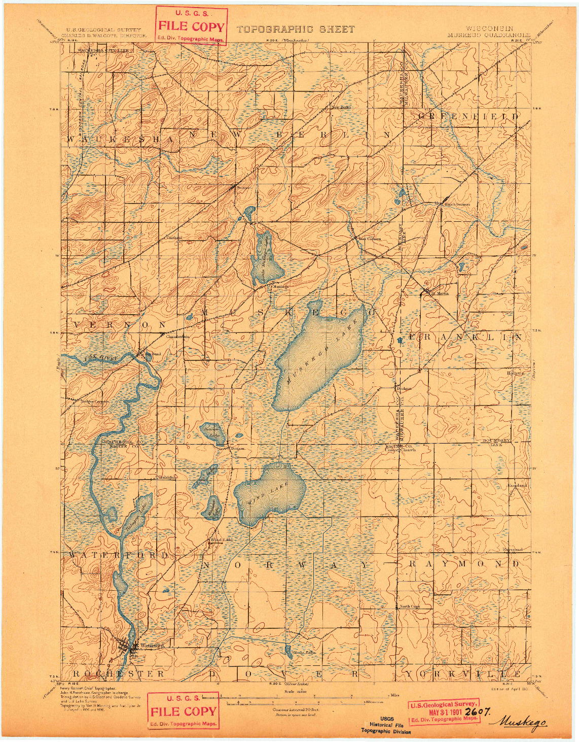 USGS 1:62500-SCALE QUADRANGLE FOR MUSKEGO, WI 1901