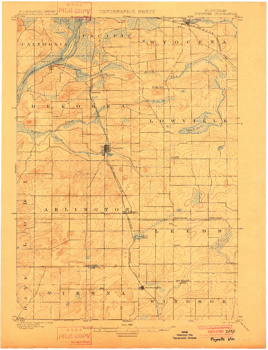 USGS 1:62500-SCALE QUADRANGLE FOR POYNETTE, WI 1901