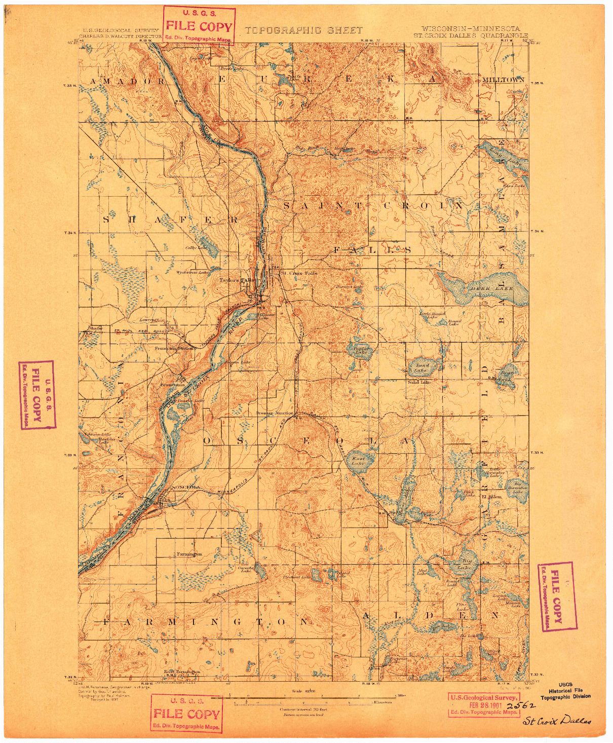 USGS 1:62500-SCALE QUADRANGLE FOR ST CROIX DALLES, WI 1901