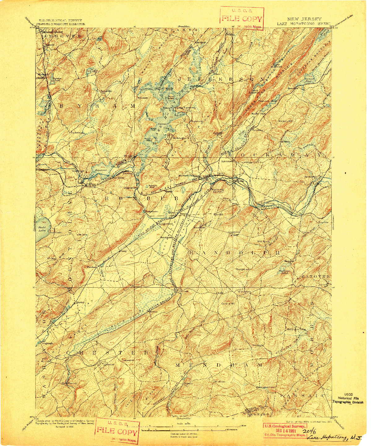 USGS 1:62500-SCALE QUADRANGLE FOR LAKE HOPATCONG, NJ 1898