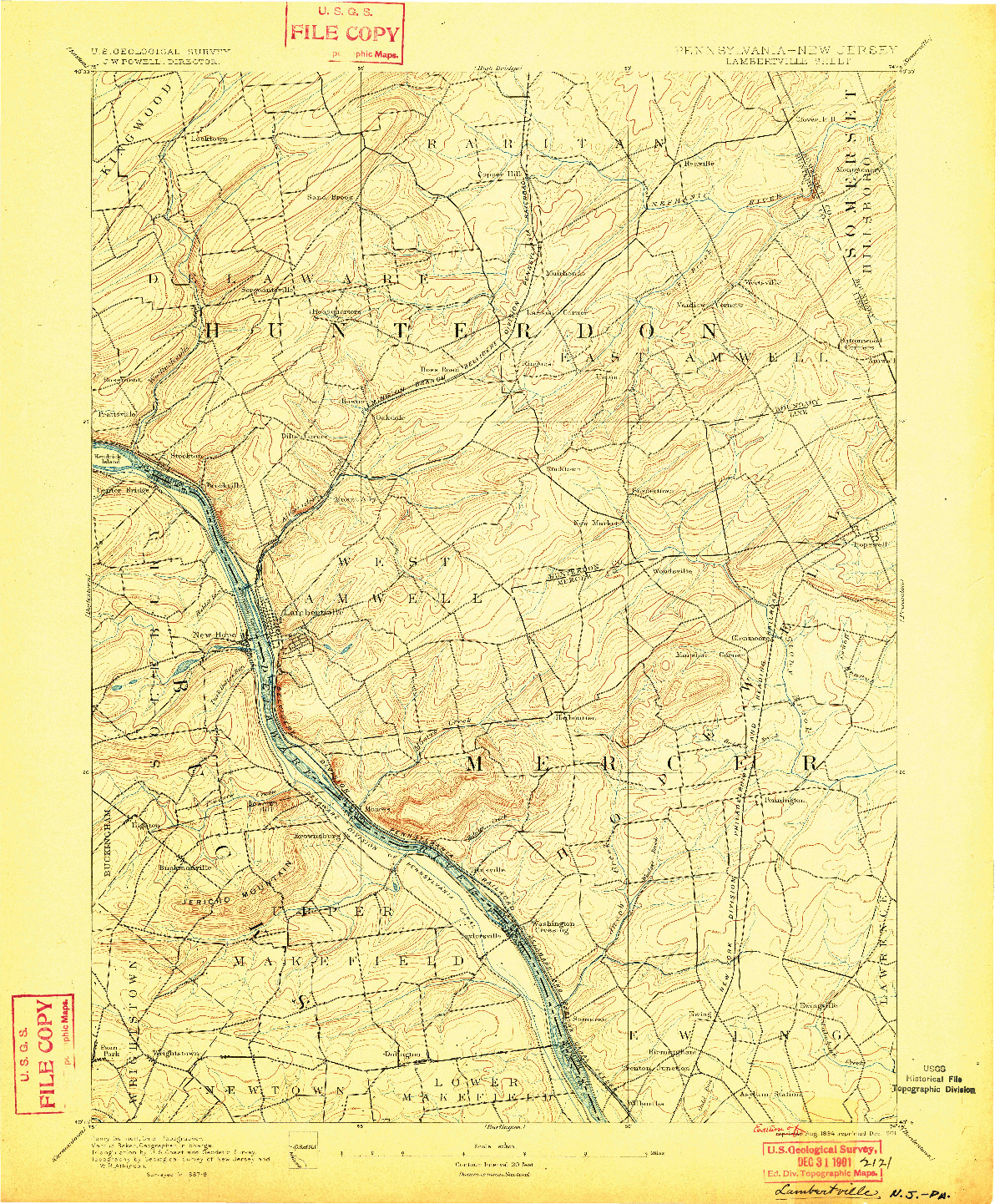 USGS 1:62500-SCALE QUADRANGLE FOR LAMBERTVILLE, NJ 1894