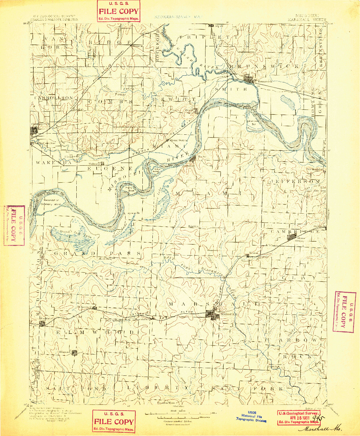 USGS 1:125000-SCALE QUADRANGLE FOR MARSHALL, MO 1901