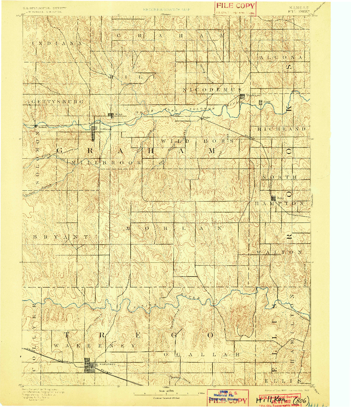 USGS 1:125000-SCALE QUADRANGLE FOR HILL, KS 1893