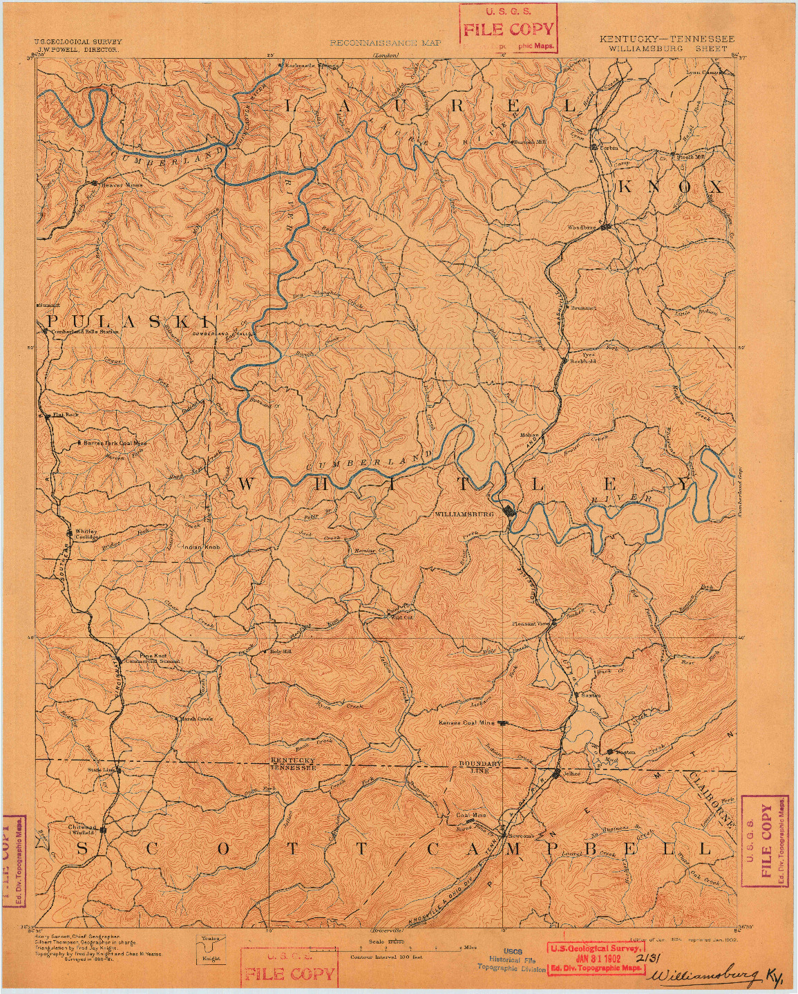 USGS 1:125000-SCALE QUADRANGLE FOR WILLIAMSBURG, KY 1894