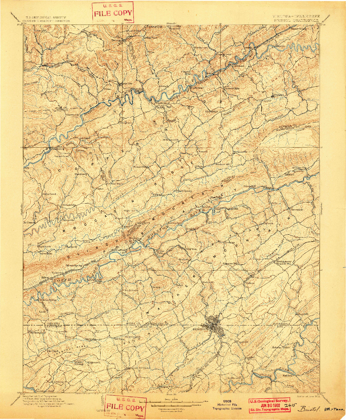 USGS 1:125000-SCALE QUADRANGLE FOR BRISTOL, VA 1902