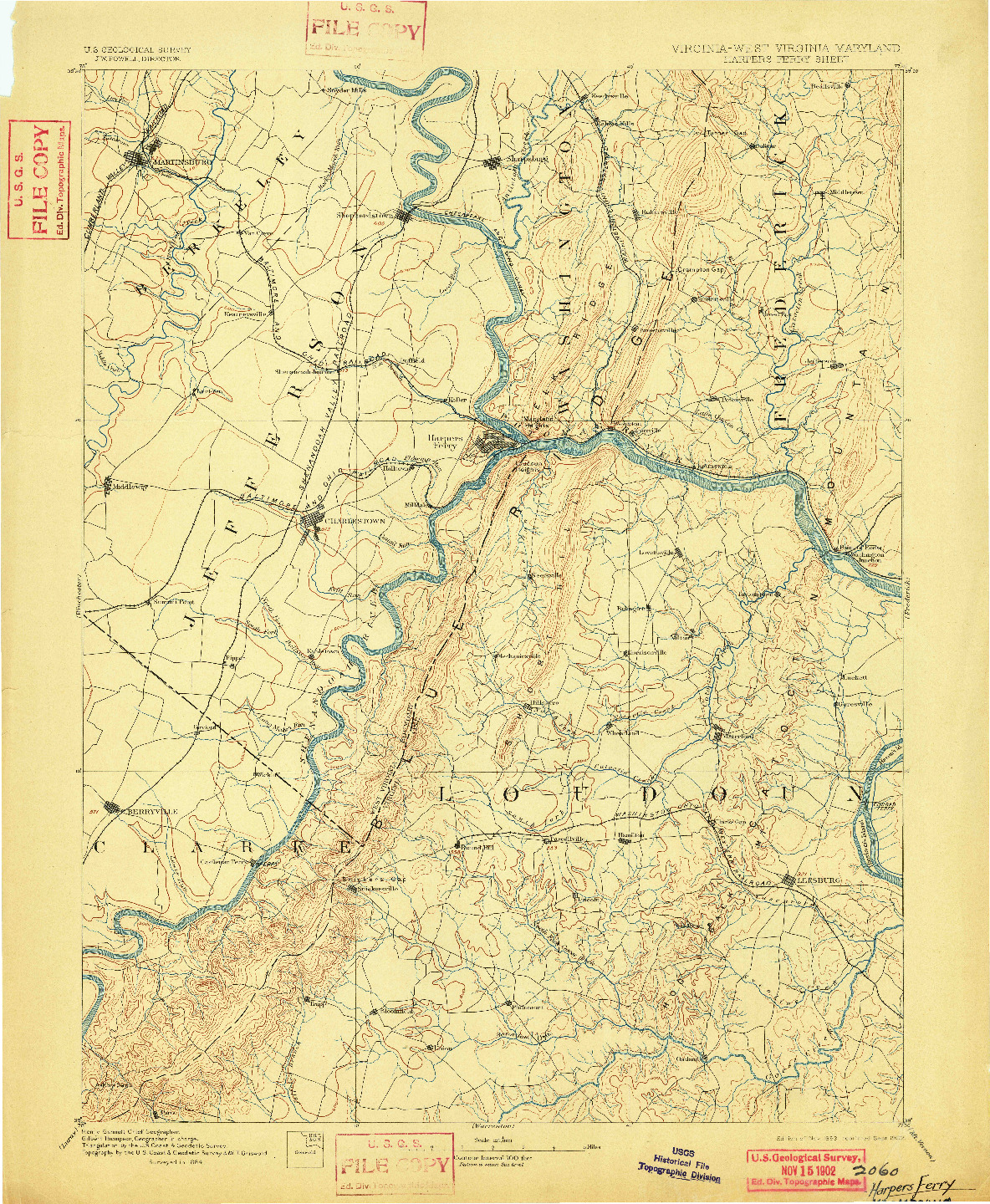 USGS 1:125000-SCALE QUADRANGLE FOR HARPERS FERRY, VA 1893