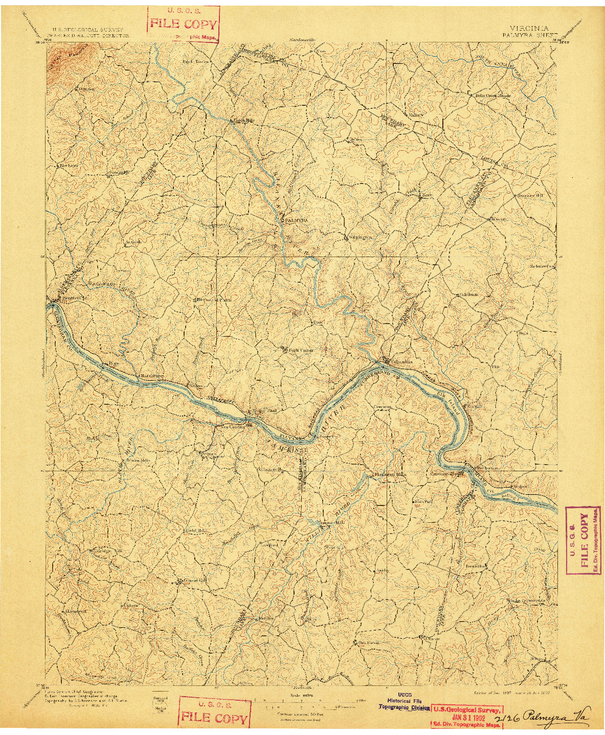 USGS 1:125000-SCALE QUADRANGLE FOR PALMYRA, VA 1897