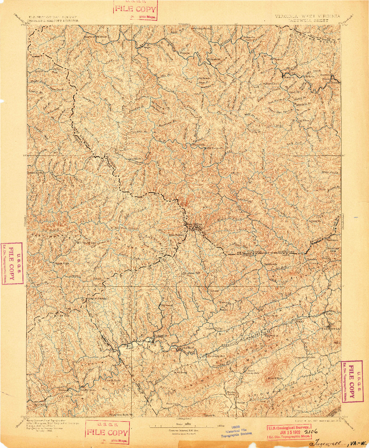 USGS 1:125000-SCALE QUADRANGLE FOR TAZEWELL, VA 1897