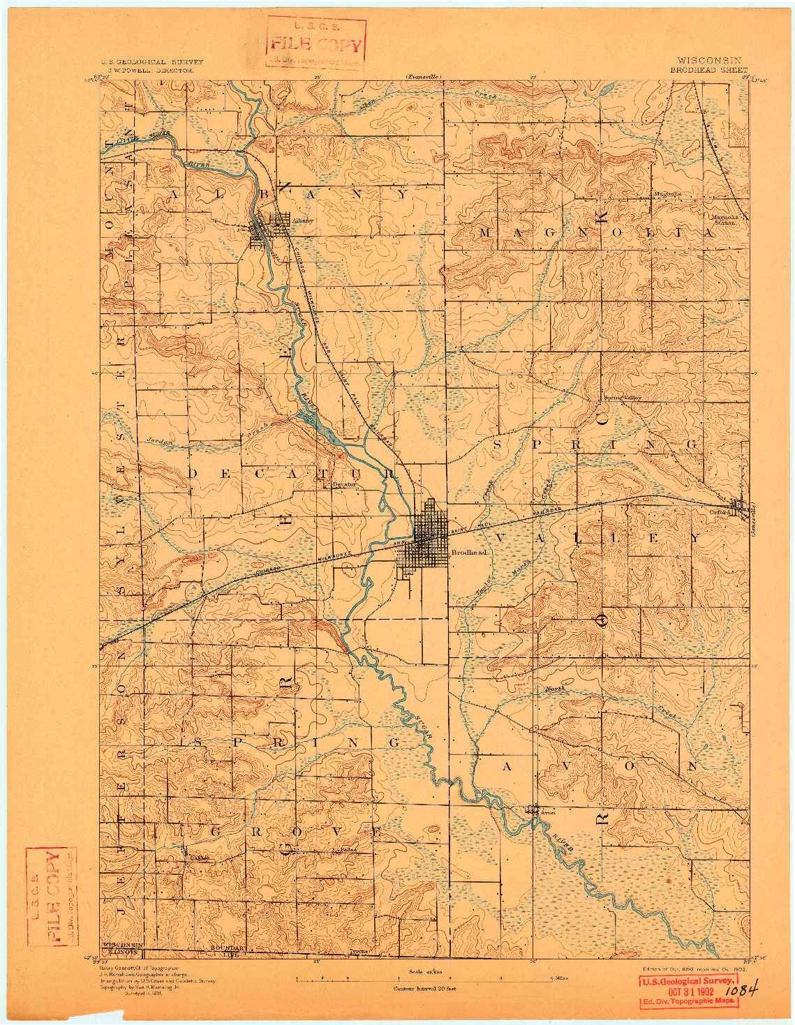 USGS 1:62500-SCALE QUADRANGLE FOR BRODHEAD, WI 1893