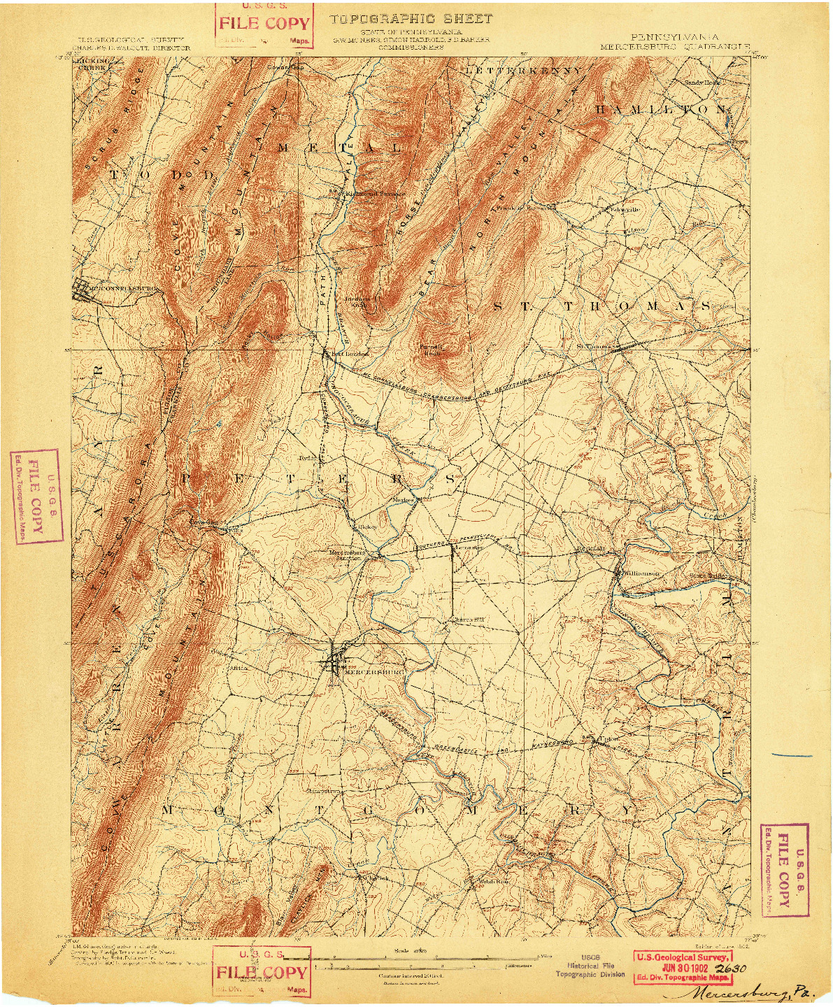 USGS 1:62500-SCALE QUADRANGLE FOR MERCERSBURG, PA 1902