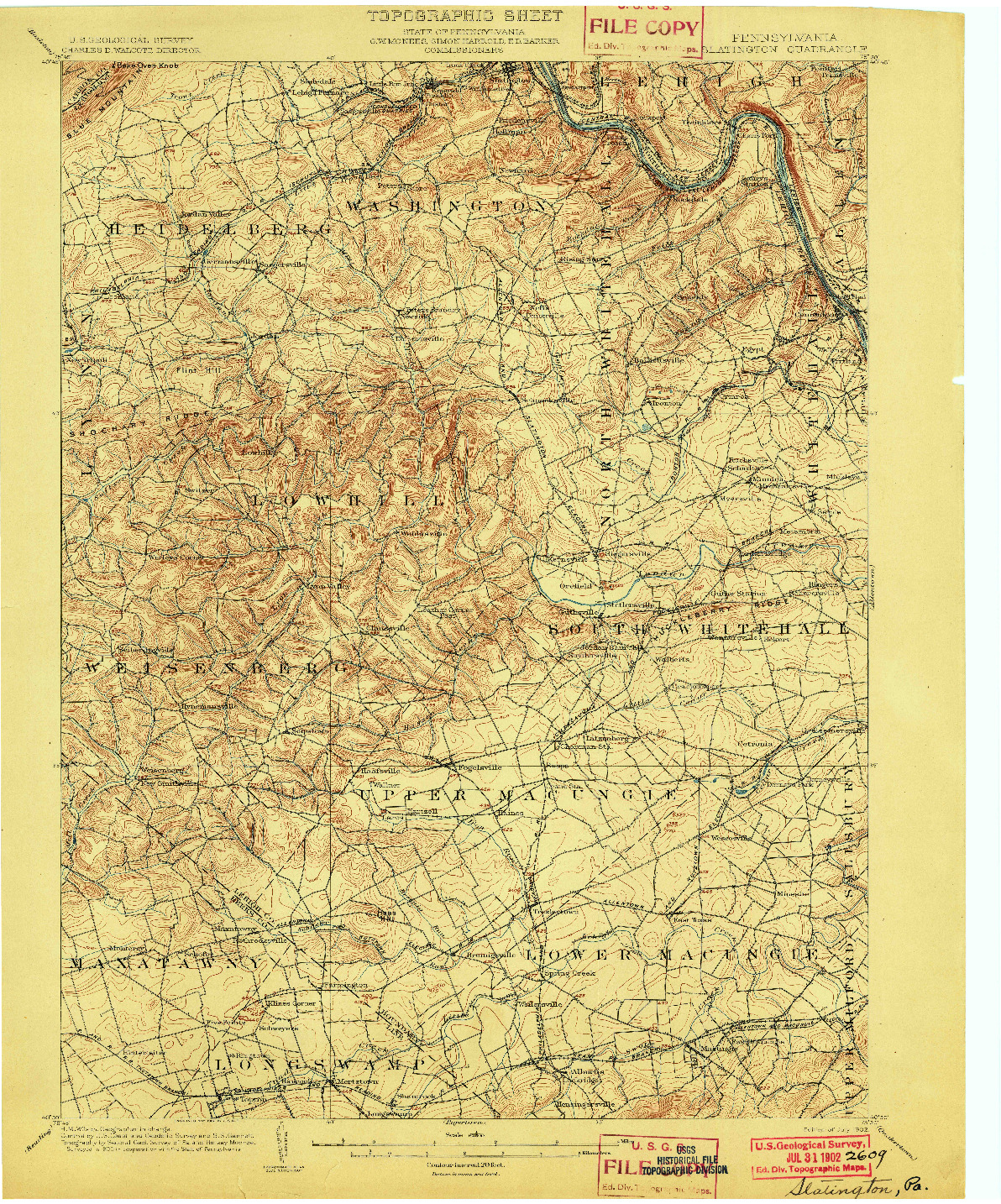 USGS 1:62500-SCALE QUADRANGLE FOR SLATINGTON, PA 1902