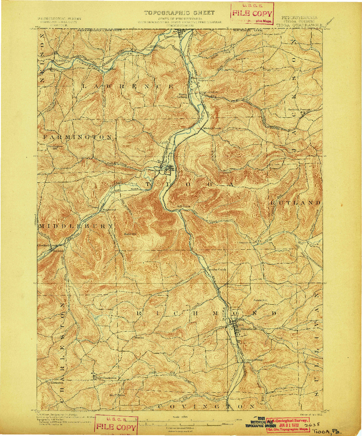 USGS 1:62500-SCALE QUADRANGLE FOR TIOGA, PA 1902