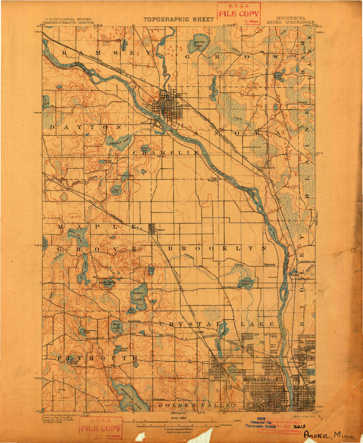 USGS 1:62500-SCALE QUADRANGLE FOR ANOKA, MN 1902