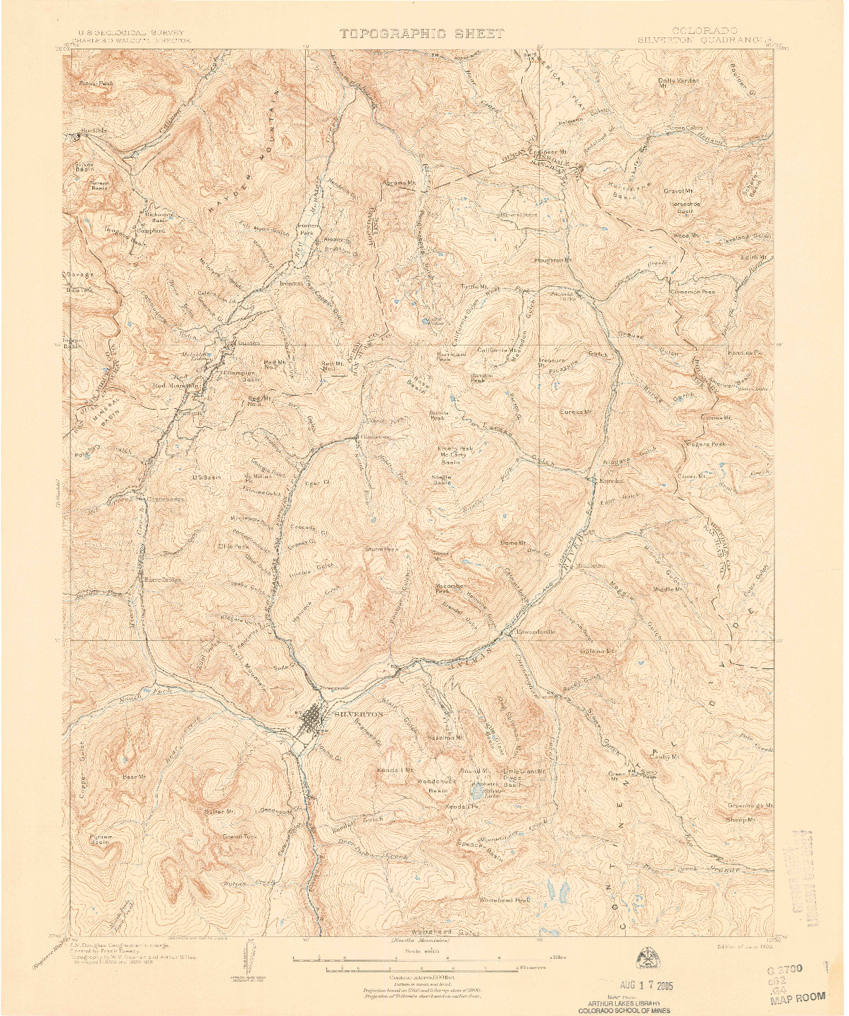 USGS 1:62500-SCALE QUADRANGLE FOR SILVERTON, CO 1902