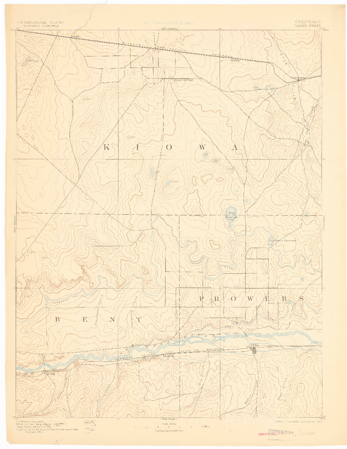USGS 1:125000-SCALE QUADRANGLE FOR LAMAR, CO 1892