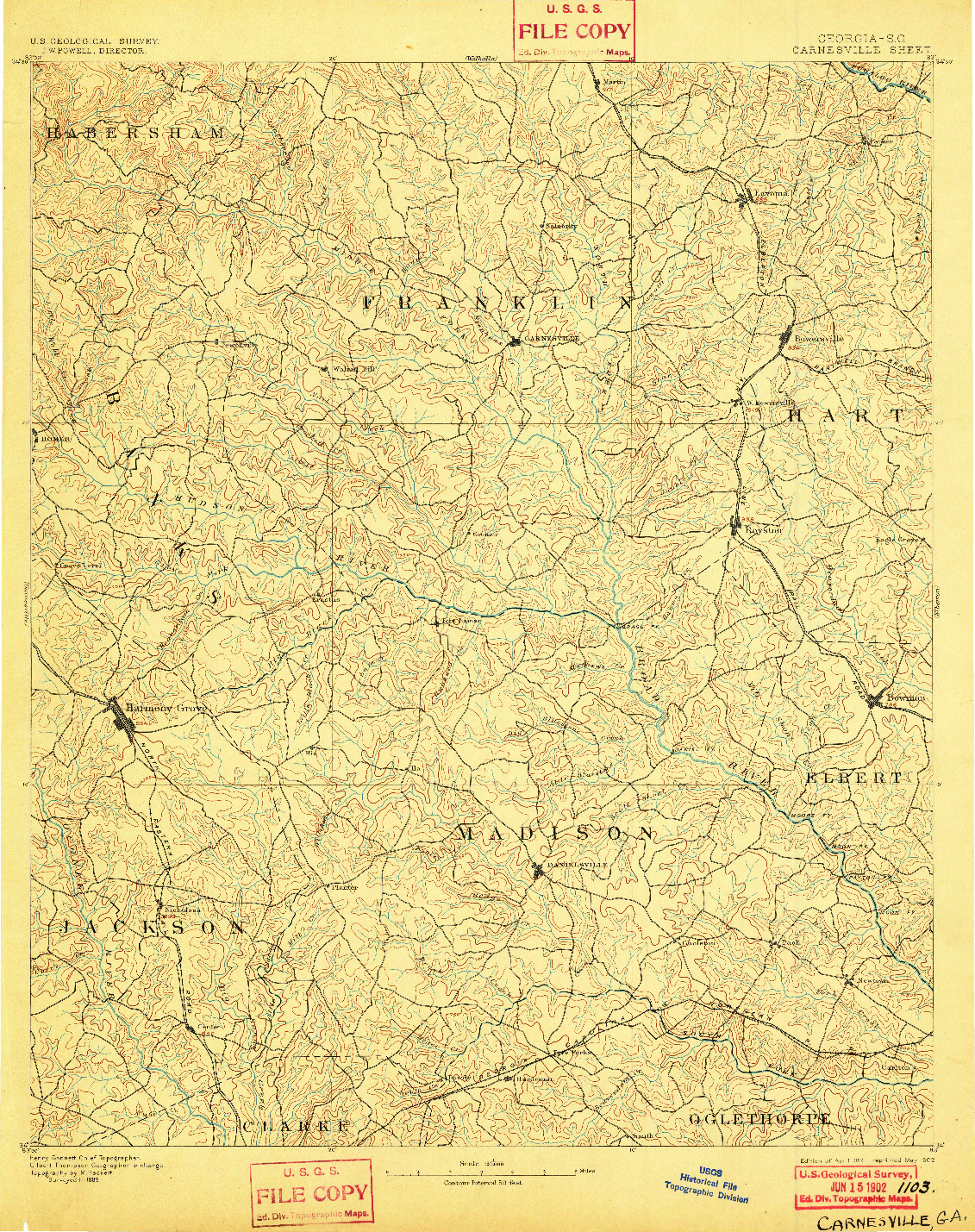 USGS 1:125000-SCALE QUADRANGLE FOR CARNESVILLE, GA 1891