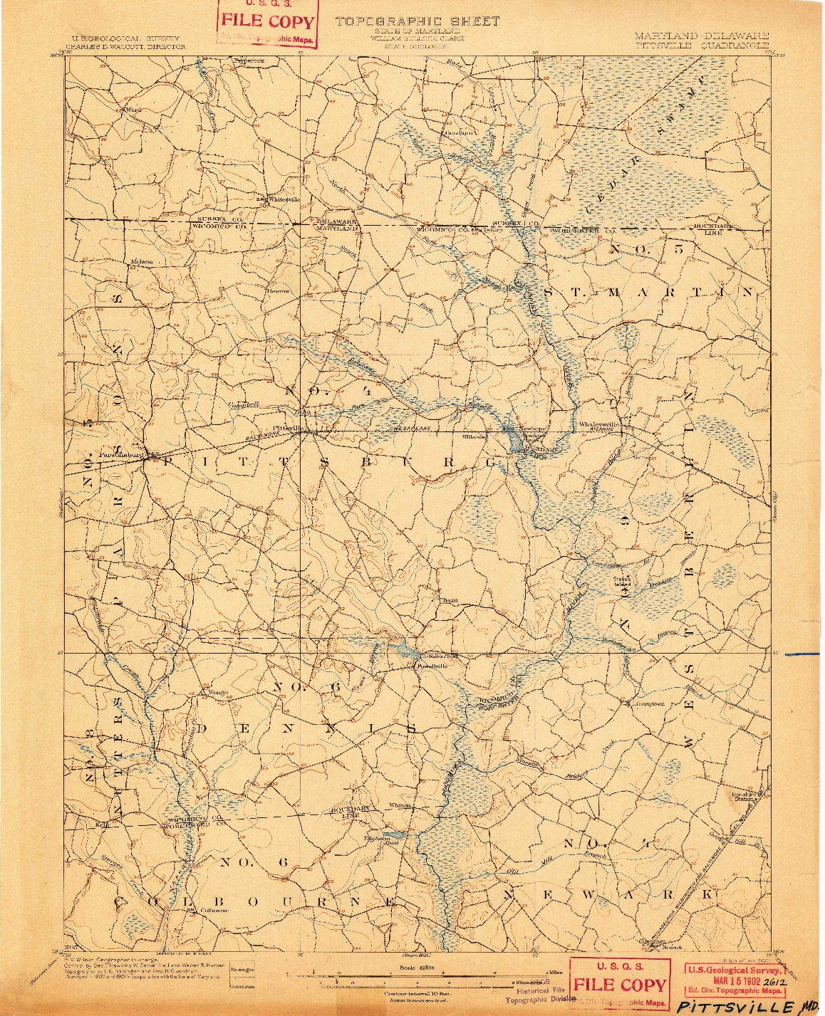 USGS 1:62500-SCALE QUADRANGLE FOR PITTSVILLE, MD 1902